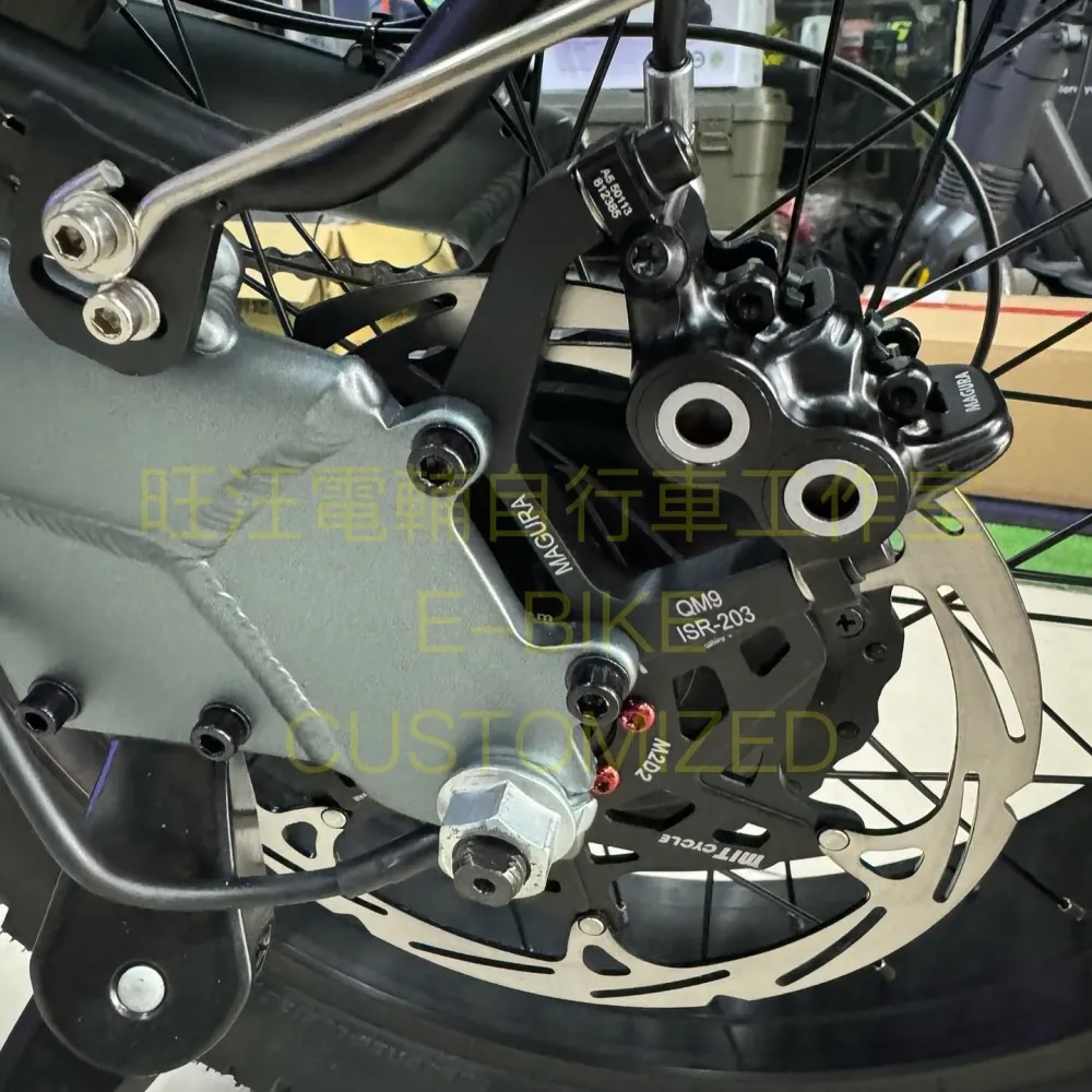 COSWHEEL T20 後輪馬達上的 Magura 卡鉗與 KONIG 浮動碟盤