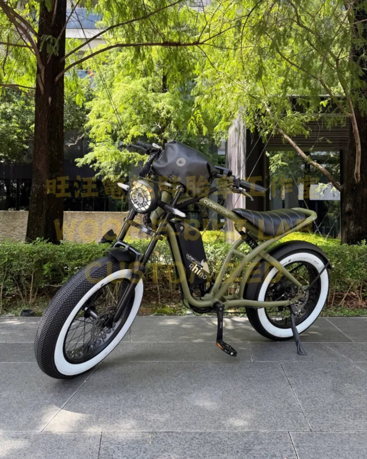 軍綠色 CYBERCYCLE Rhino 犀牛電輔車換上 VEE Speedster 白邊胖胎